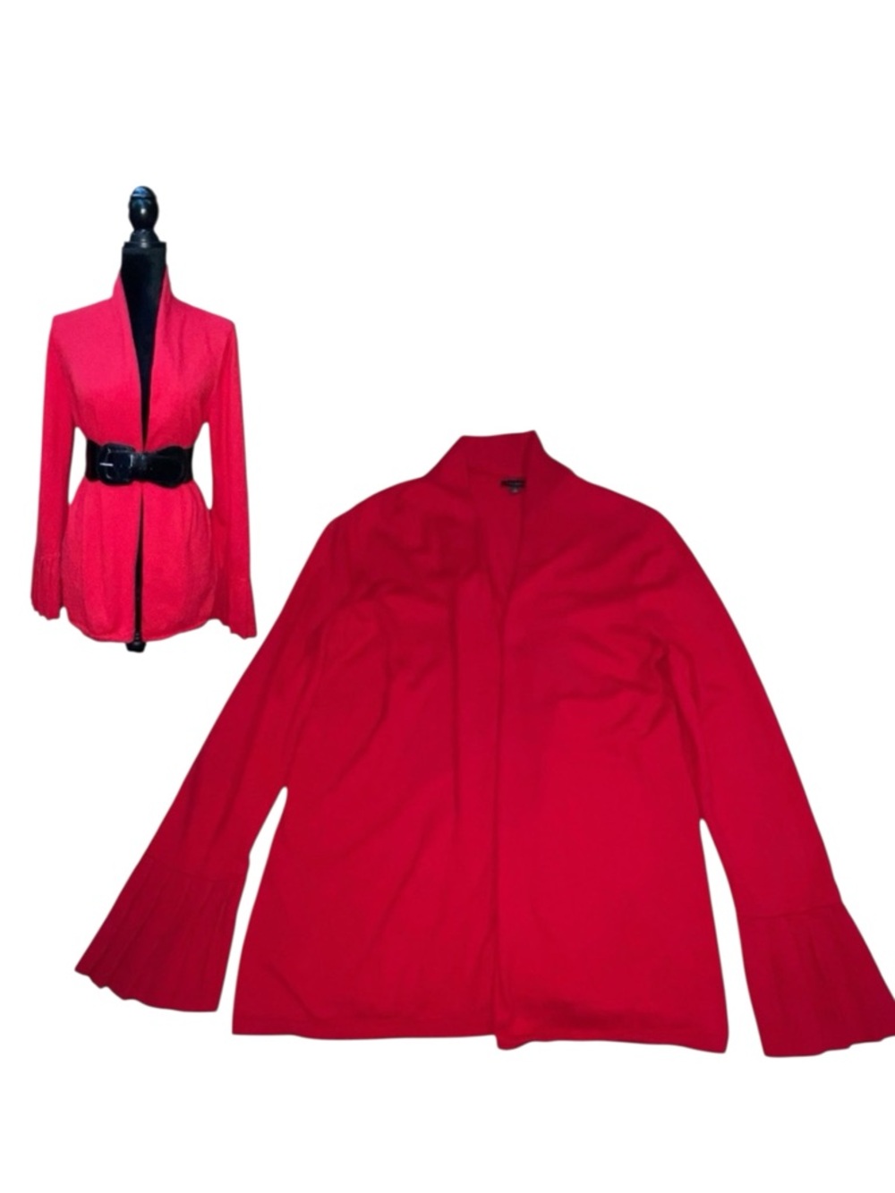 Talbots Cotton Cashmere Blend Red Open Cardigan Pleated Cuffs - Women’s Large